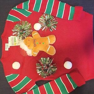 Lavender Moon Red Festive Gingerbread Man Sweater (Ugly Christmas Sweater)
